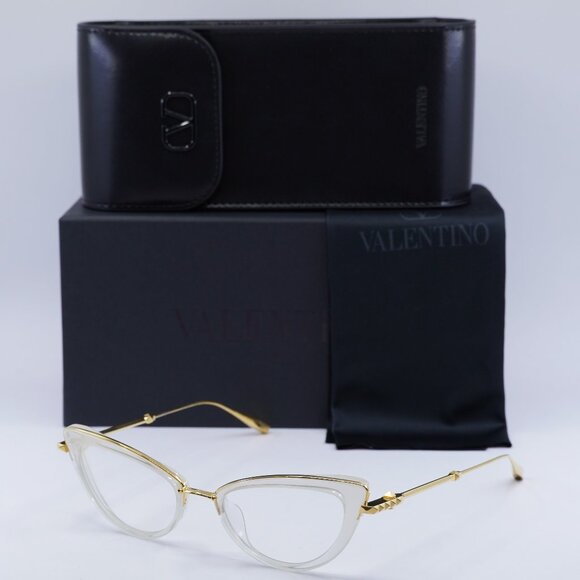 Valentino V-DAYDREAM VLX-123C Cat Eye Eyeglasses 51mm - Crystal Ivory/Gold - Picture 1 of 11